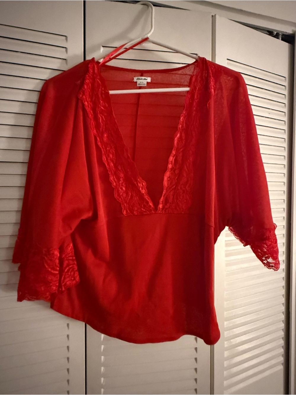Harold's Belle Red Lace Trim Blouse Size XL